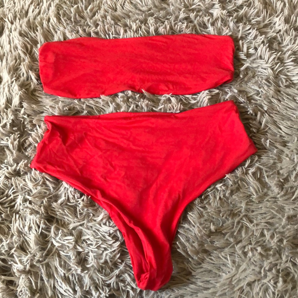 Red High Waisted Bikini Set